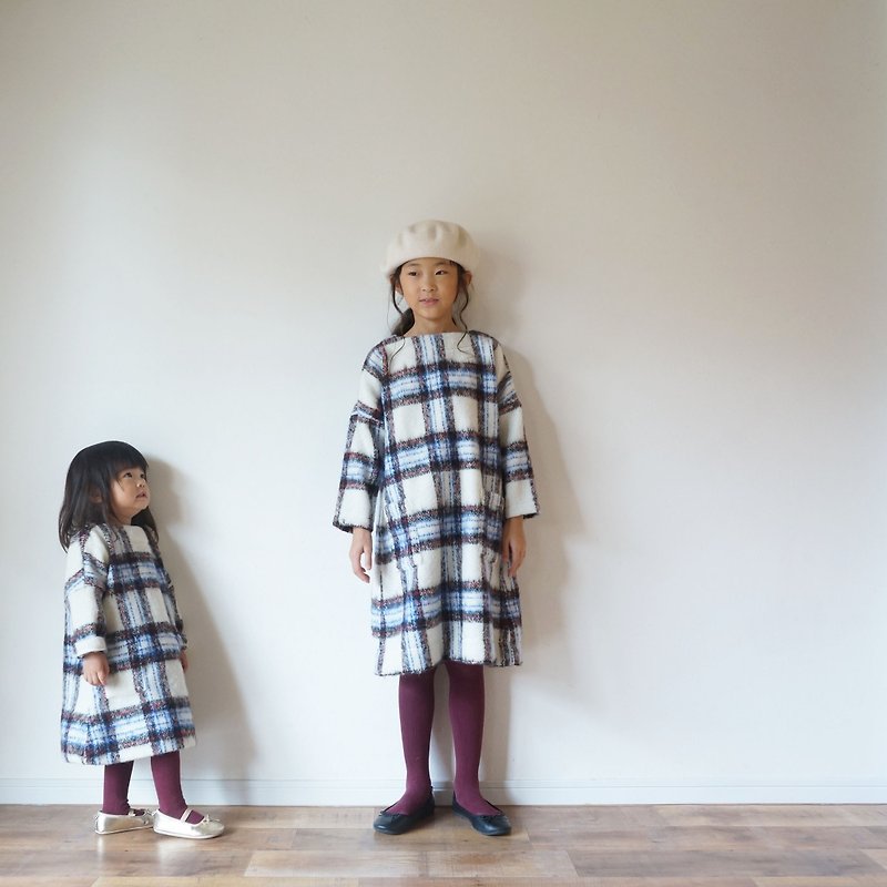 Check shaggy one-piece kids 2(100cm~)size - Parent-Child Clothing - Wool Brown