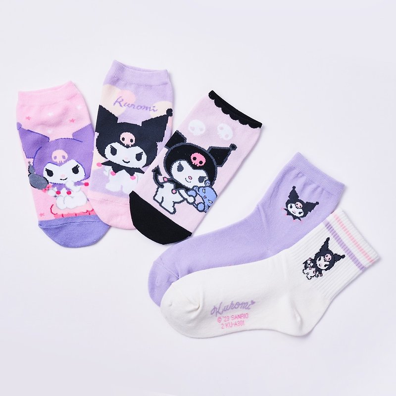 [ONEDER Wanda] Sanrio Kuromi straight socks, mid-calf socks, Kuromi cotton socks made in Taiwan - ถุงเท้า - วัสดุอื่นๆ 