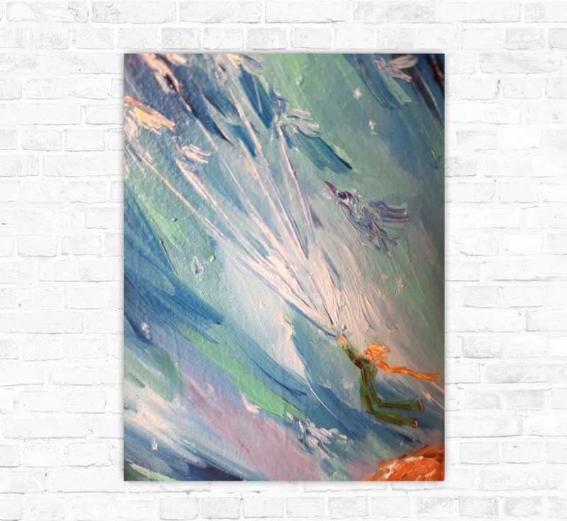 Little Prince oil painting Little prince for wall art 小王子油畫 Customized art - 海報/掛畫/掛布 - 棉．麻 藍色