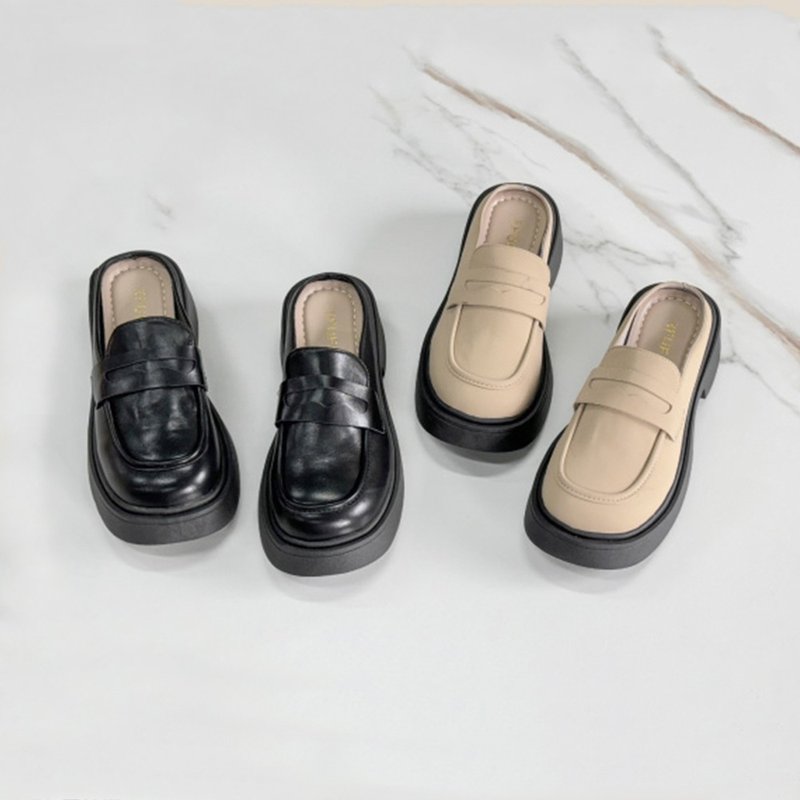 微方頭鬆糕底穆勒鞋-黑/杏 1PLC016 - 女牛津鞋/樂福鞋 - 其他材質 黑色