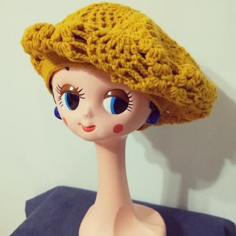 貝蕾帽-芥黃色 - 帽子 - 其他材質 黃色