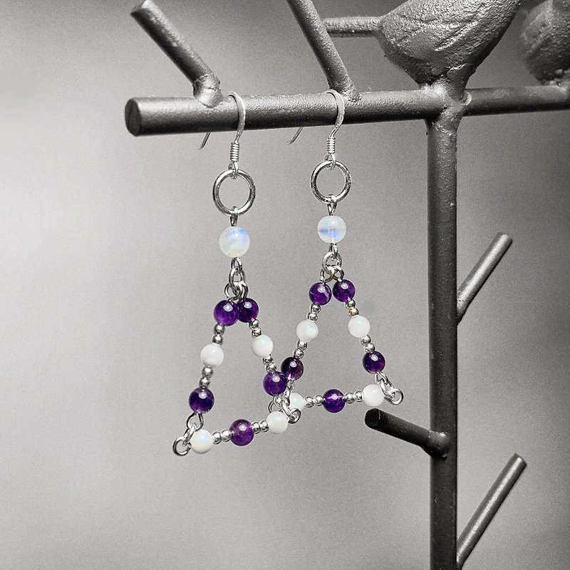 月光石 紫水晶 貝殼銀製三角耳環 - 耳環/耳夾 - 半寶石 