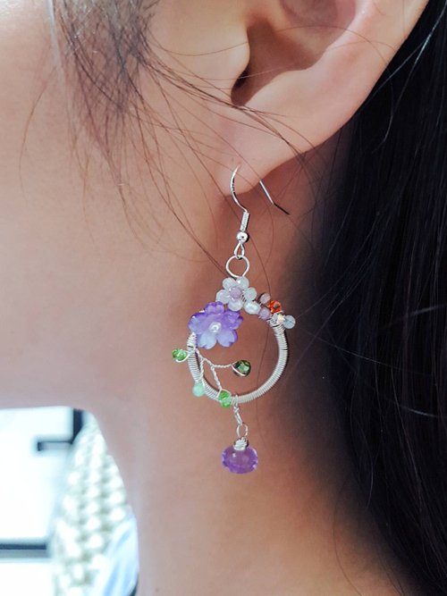 Love me金屬編織 花嫁款耳環~紫色小花