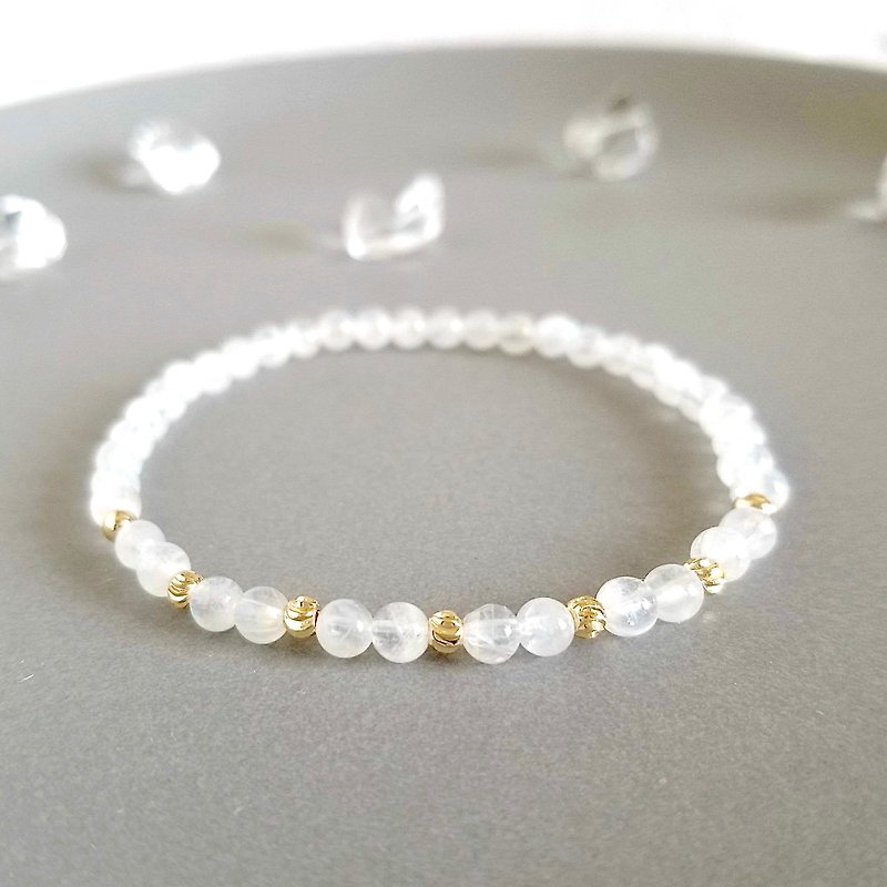 Moonstone, 14K Gold Filled Bead Bracelet || June Birthstone || Christmas Gift - Bracelets - Crystal White