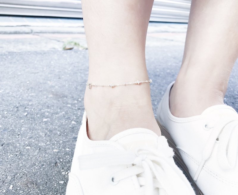 ::Silver:: Mini Lace Flower Silver Ball Bracelet/Anklet/Dual Chain - กำไลข้อเท้า - เงินแท้ 