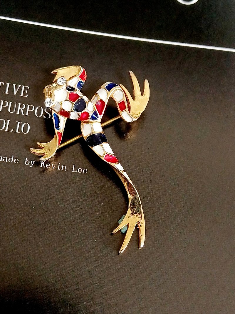 vintage jewelry  幸運青蛙 馬賽克琺瑯藝術 別針  胸針 - 胸針 - 其他金屬 