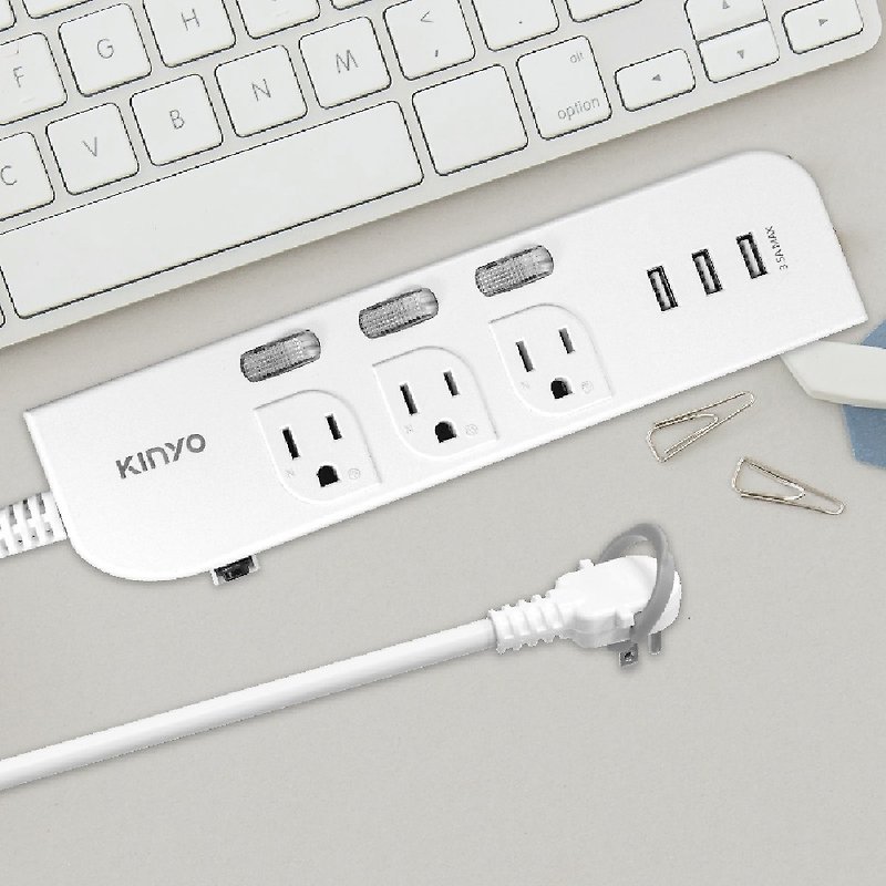 KINYO 3PIN_1 Open 3 Plug 3 USB Extension Cable CGU333 - Other - Plastic White