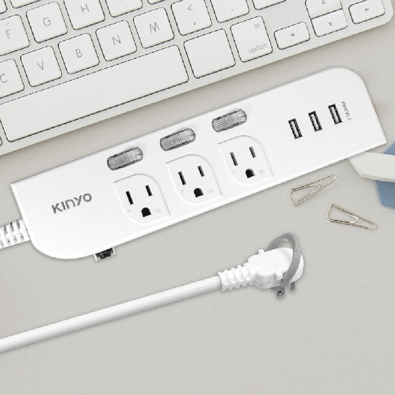 KINYO 3PIN_1 Open 3 Plug 3 USB Extension Cable CGU333 - อื่นๆ - พลาสติก ขาว