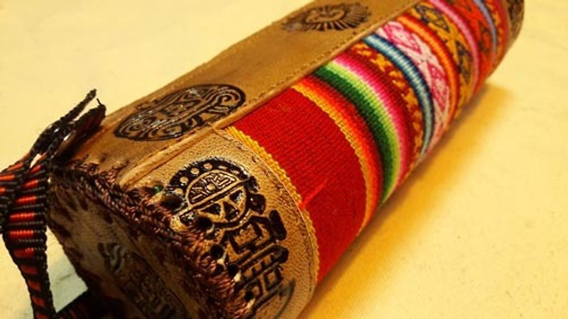 Peru weaving feel hard pencil box stitching - Leather Totem mark - red stripe