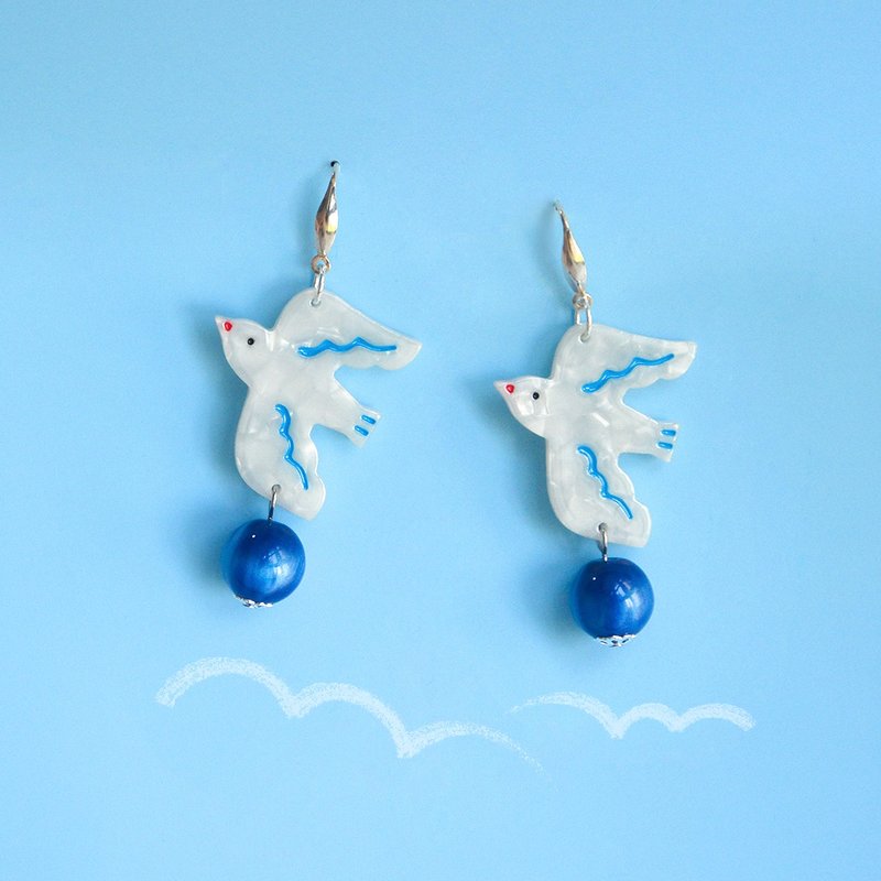 Bird Earrings Fresh Forest Acetate Ear Clips - ต่างหู - วัสดุอีโค ขาว