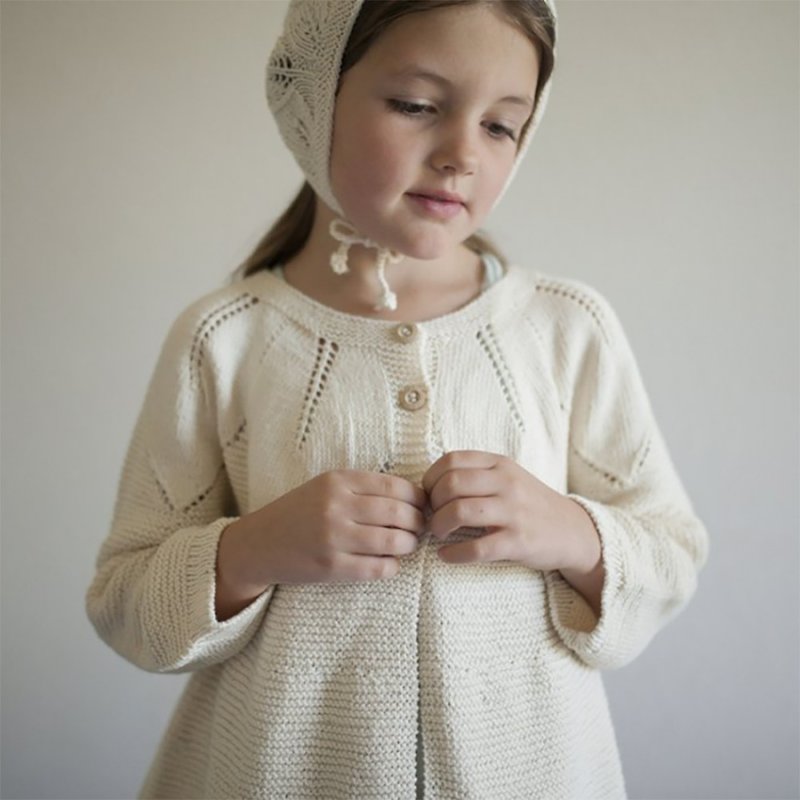 Leaf Knit Jacket Cream - เสื้อโค้ด - ผ้าฝ้าย/ผ้าลินิน ขาว