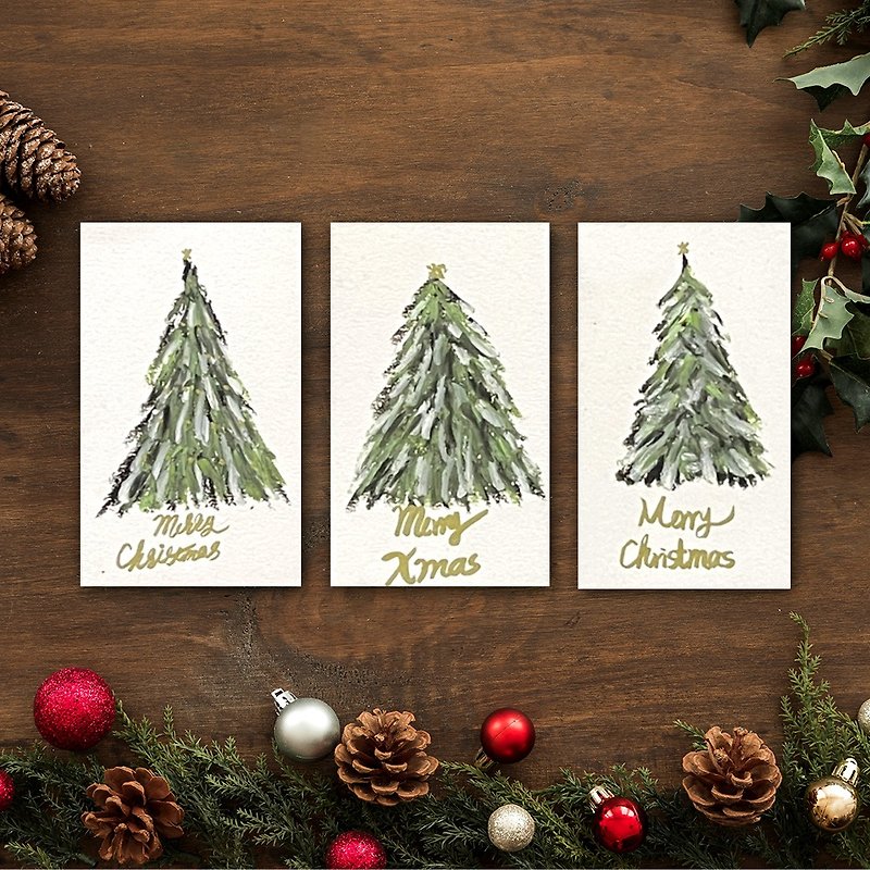 Hand-painted cards, hand-painted cards, Christmas small cards, a set of three non-printed oil pastel cards - Cards & Postcards - Paper Green