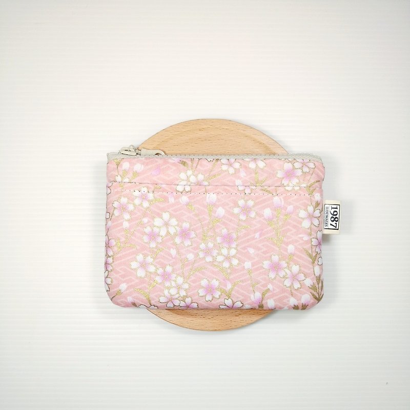 【春櫻-粉】 零錢包 手拿包 隨身包 拉鏈袋 聖誕交換禮物 - 手拿包 - 棉．麻 粉紅色