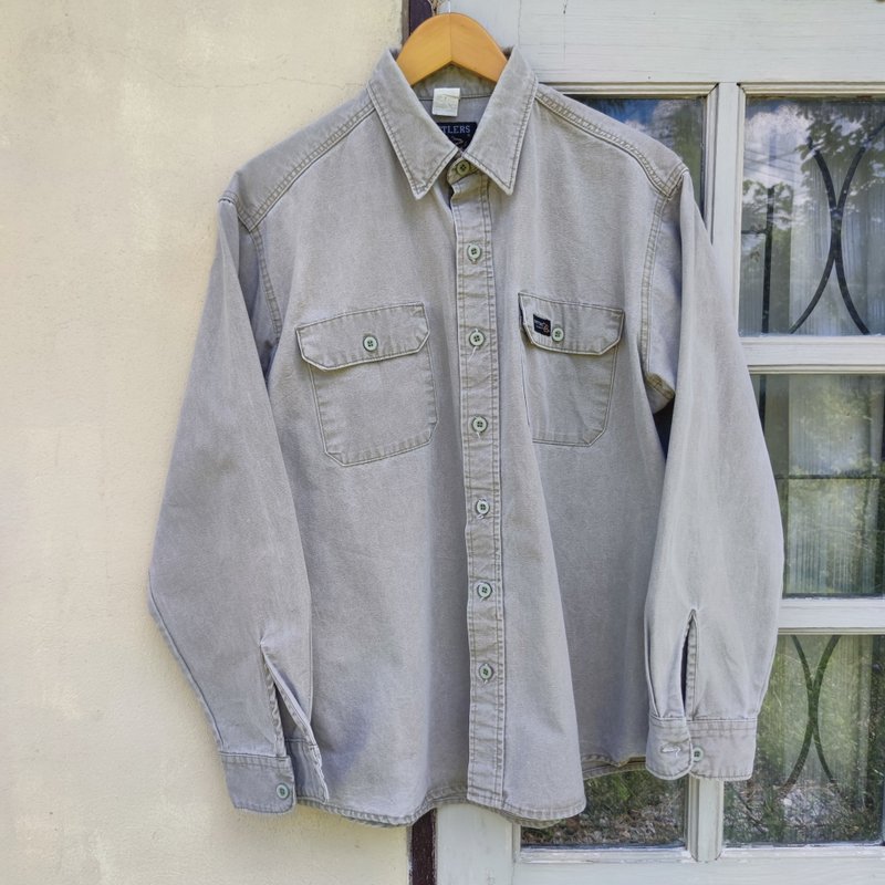 Vintage Rattlers Brand  Khaki Tan Canvas Button Up Safari Work Shirt - Men's Shirts - Cotton & Hemp Khaki