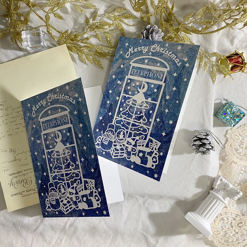 Christmas greeting card Christmas phone booth holiday gift literary card greeting card - Cards & Postcards - Paper 