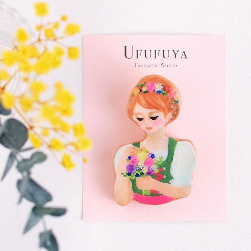 Ufufuya ディアンドルを着た女の子のブローチ ドイツ 花冠 民族衣装 Fantastic Brooch