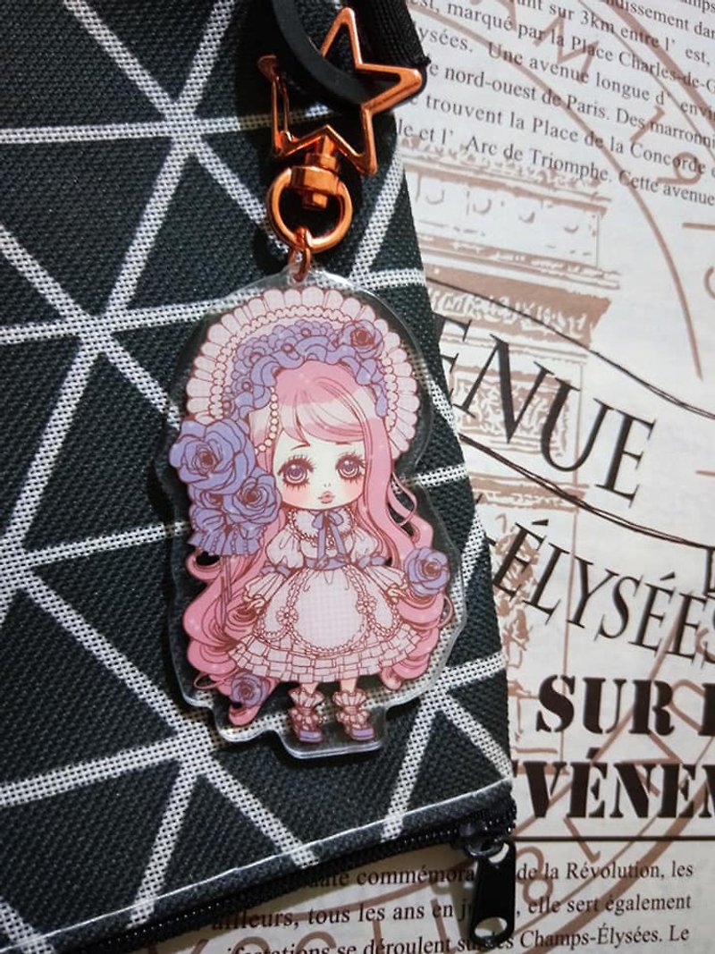 Princess Lolita Double-sided Acrylic Charm / Key Ring (Rose) - Charms - Plastic Pink
