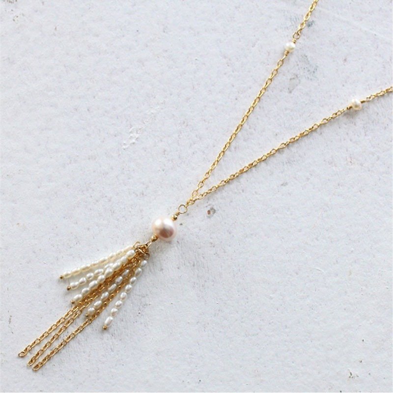 Necklace · 14KGF and freshwater pearl fringe design necklace · Fringe N01 - Necklaces - Gemstone Gold