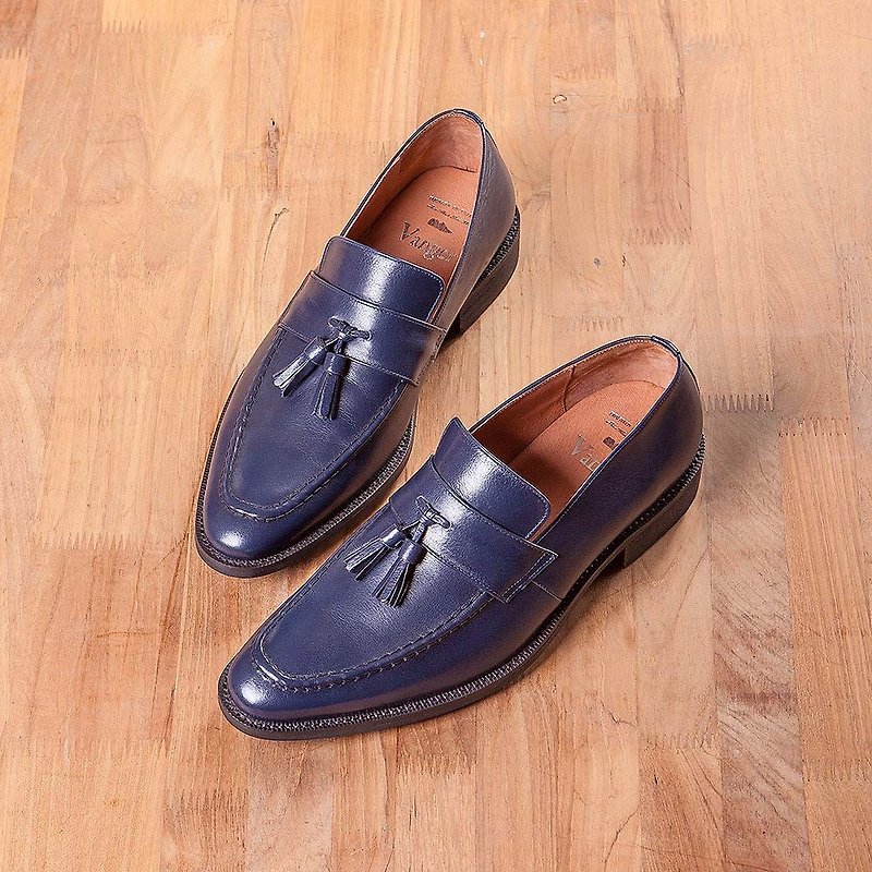 Vanger Yashi Saddle Piece Tassel Loafers Va252 Blue - Men's Casual Shoes - Genuine Leather Blue