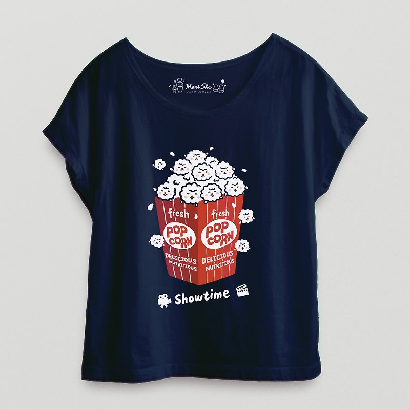 Bubble Sheep Popcorn T-shirt (Navy Blue) - Women's Tops - Cotton & Hemp Blue