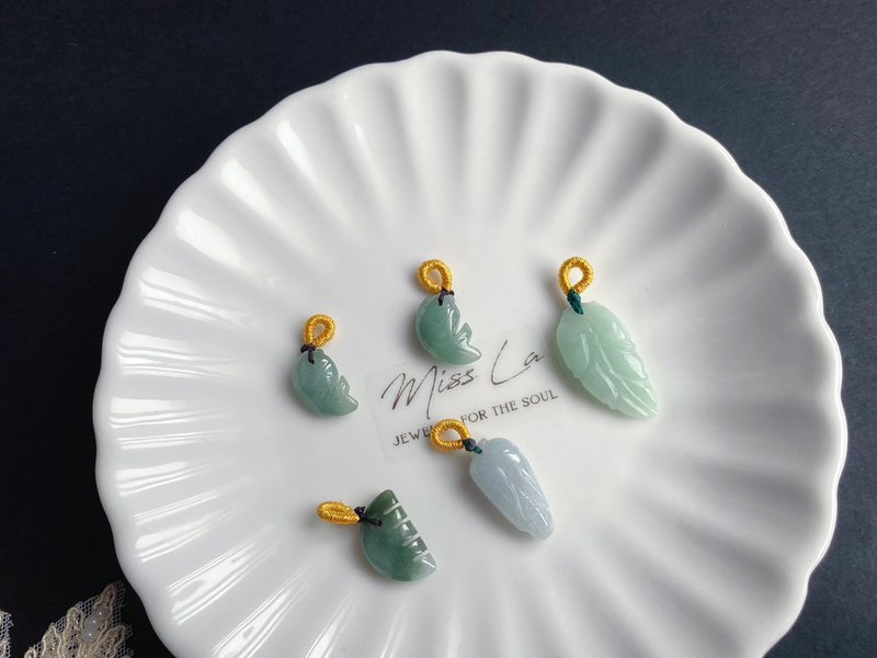 天然緬甸玉翡翠 老料油青 玉米 魚 葉子 線圈 可搭手鍊項鍊隨意扣 - 吊飾/掛飾 - 玉石 綠色