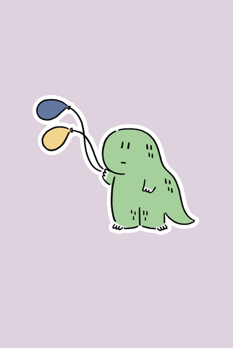 Jurawrsic Die-Cut Waterproof PVC Sticker – Dinosaur sad expression, balloon - 貼紙 - 紙 綠色