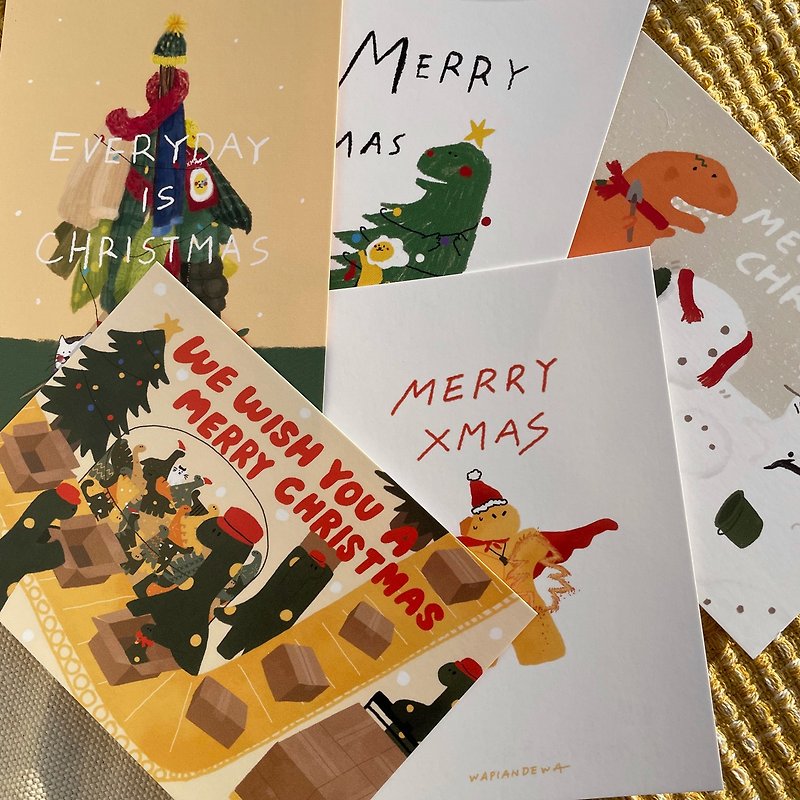 Dinosaurs spend Christmas with you Christmas card - six types - การ์ด/โปสการ์ด - กระดาษ สีเหลือง