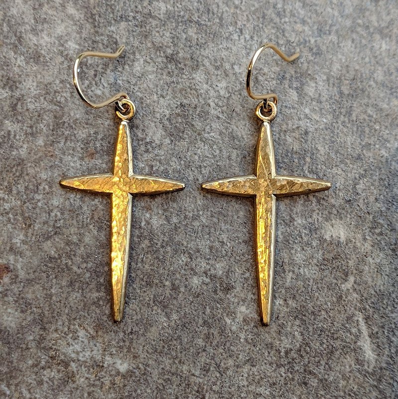 Brass Cross Earrings - Earrings & Clip-ons - Copper & Brass 