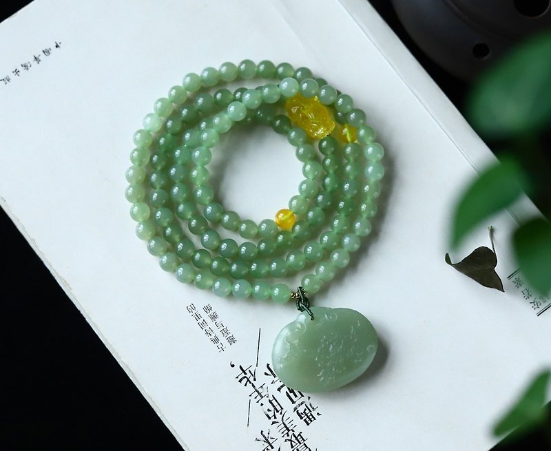 Natural Hetian Jade Lake Water Green 6MM108 Buddha Beads Bracelet Necklace Dual-use Wax Pixiu Accessories