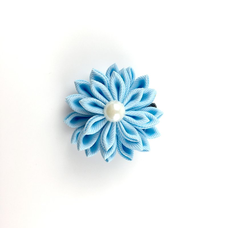 Kaika Ato / Yae chrysanthemum-blue / Japanese-style and wind cloth flower / つまみ簡工花簪 - Hair Accessories - Other Materials Blue