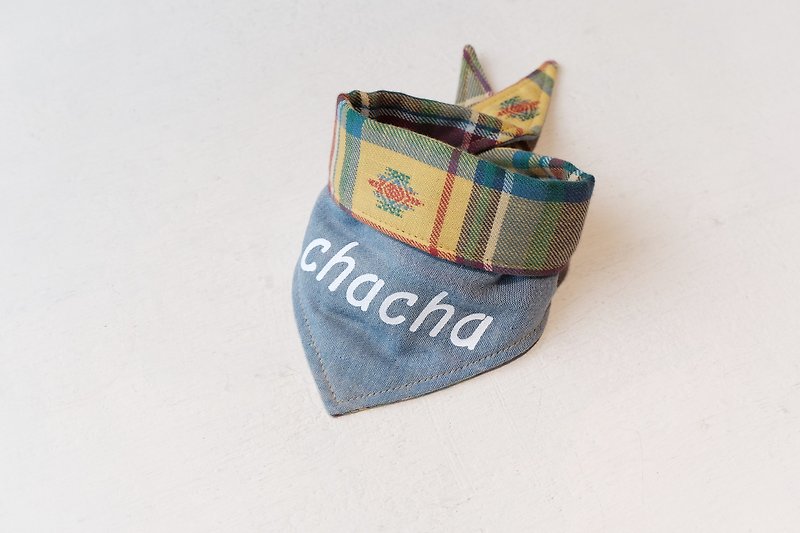 chacha.metyou / Denim Jacquard Scarf / Custom Name Special Edition / Dog Meow Hair Small - Clothing & Accessories - Cotton & Hemp Blue