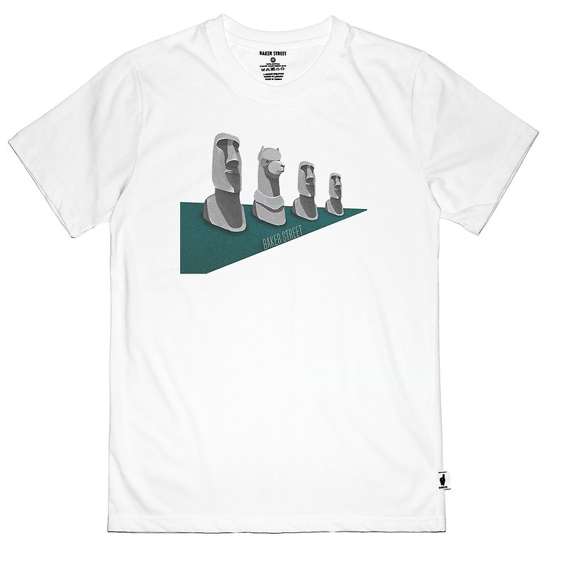 British Fashion Brand -Baker Street- Moai Alpaca Printed T-shirt - เสื้อยืดผู้ชาย - ผ้าฝ้าย/ผ้าลินิน 