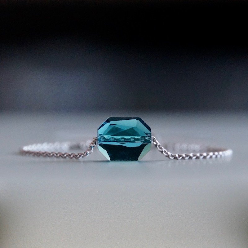 ITS-B107 [Minimal Series·Sea] Crystal Pendant/Copper Silver Plated Bracelet. - สร้อยข้อมือ - โลหะ สีเงิน