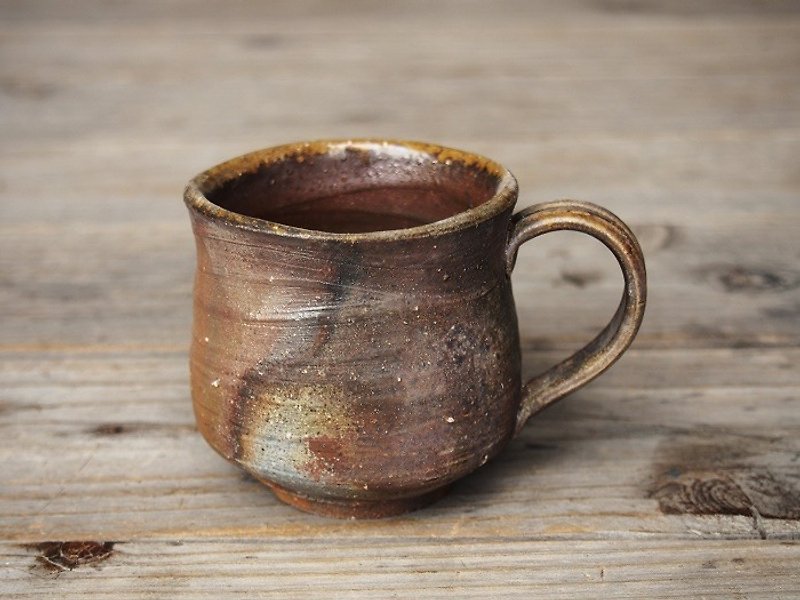 Bizen coffee cup (middle) potter's wheel eyes _c6-016 - แก้วมัค/แก้วกาแฟ - ดินเผา สีนำ้ตาล