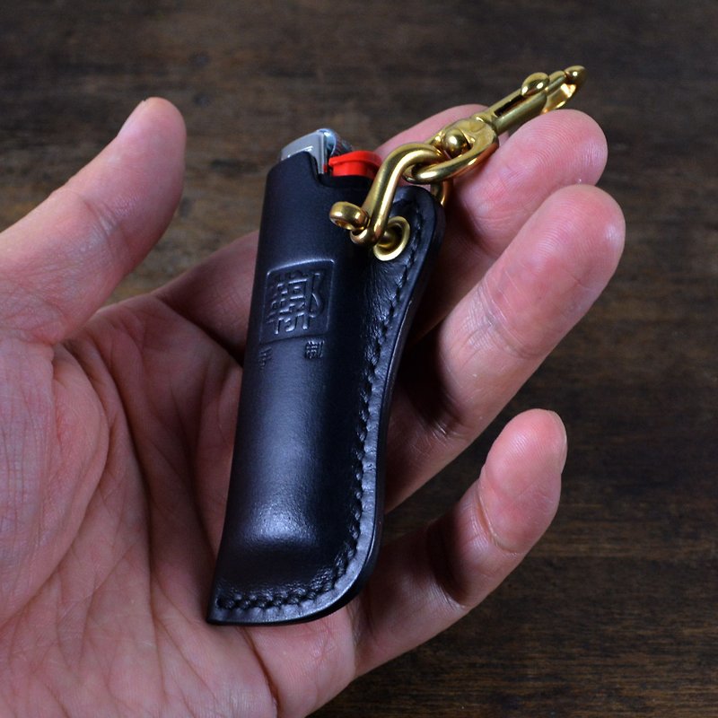 Italian Association certified vegetable tanned leather black hand-sewn BIC-J3 series lighter cover - Other - Genuine Leather Black