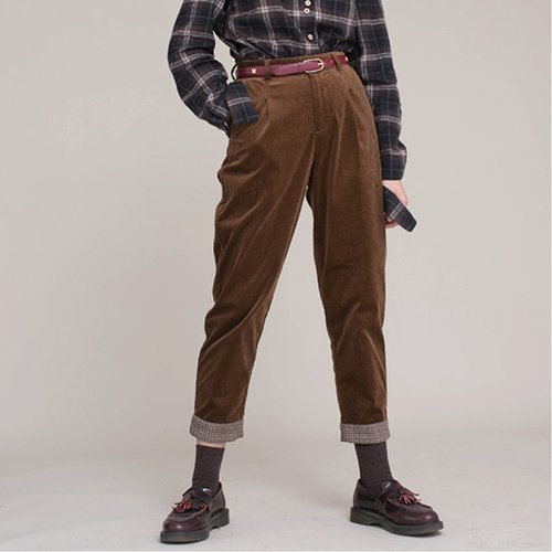 Dark brown plaid flip flops retro corduroy neutral tapered pants potato pants feet pants pants pants trousers