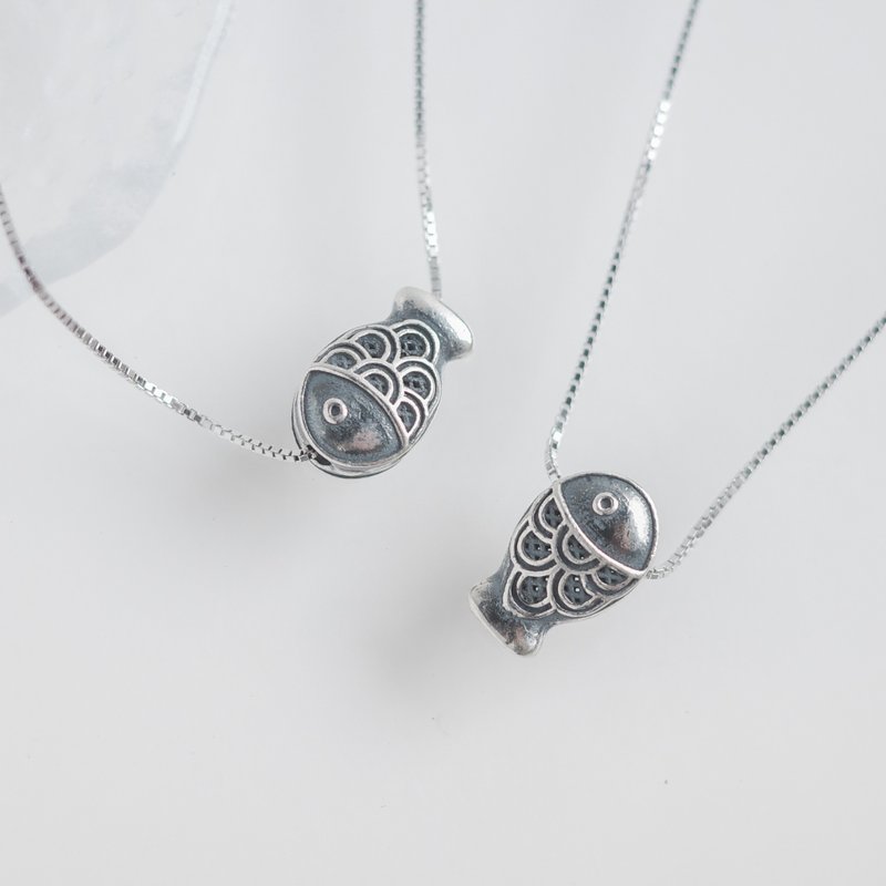 925 sterling silver Q version retro Taiyaki necklace Japanese choker birthday gift free gift box packaging - สร้อยคอ - เงินแท้ 