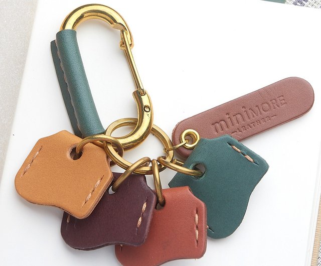 Leather wrap brass carabiner keychain with key cover and personalised name  tag - Shop miniMore Leather Keychains - Pinkoi