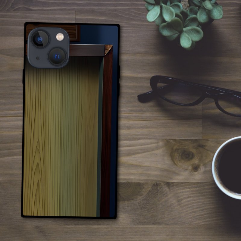 Chic and modern, stylish wood-grain furniture with an antique and retro feel Square smartphone case [tempered glass finish] Compatible with iPhone 16 - เคส/ซองมือถือ - พลาสติก หลากหลายสี