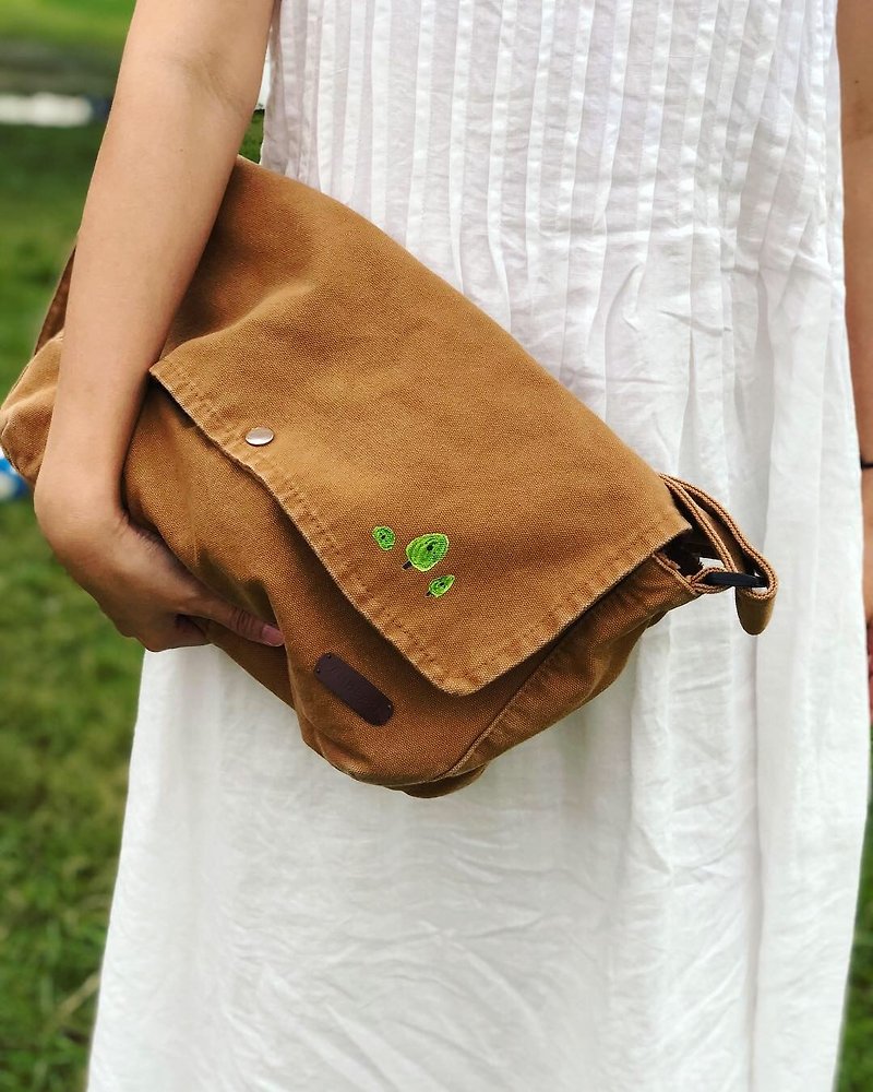Three small trees // canvas side backpack - Messenger Bags & Sling Bags - Cotton & Hemp Khaki