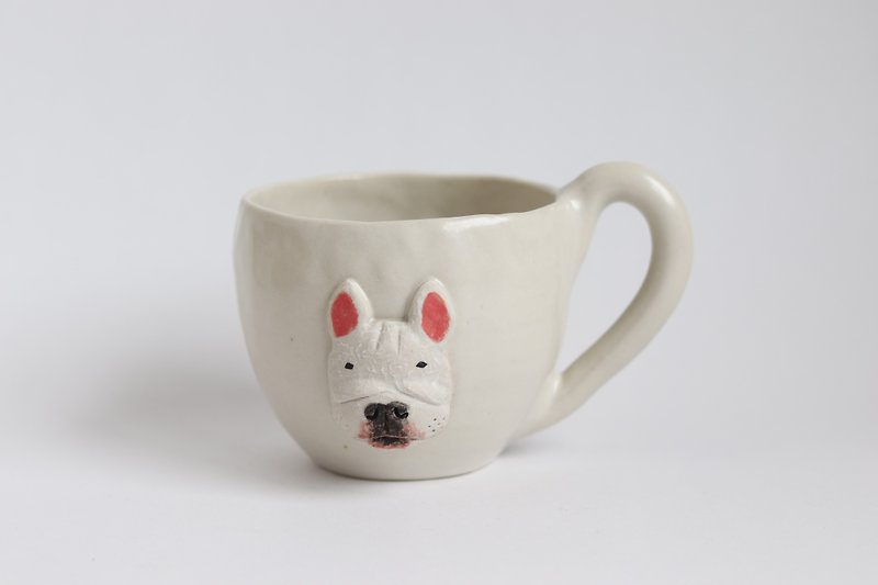 Animal Mug Cup French Bull [Made-to-Order] - Pottery & Glasswork - Pottery White