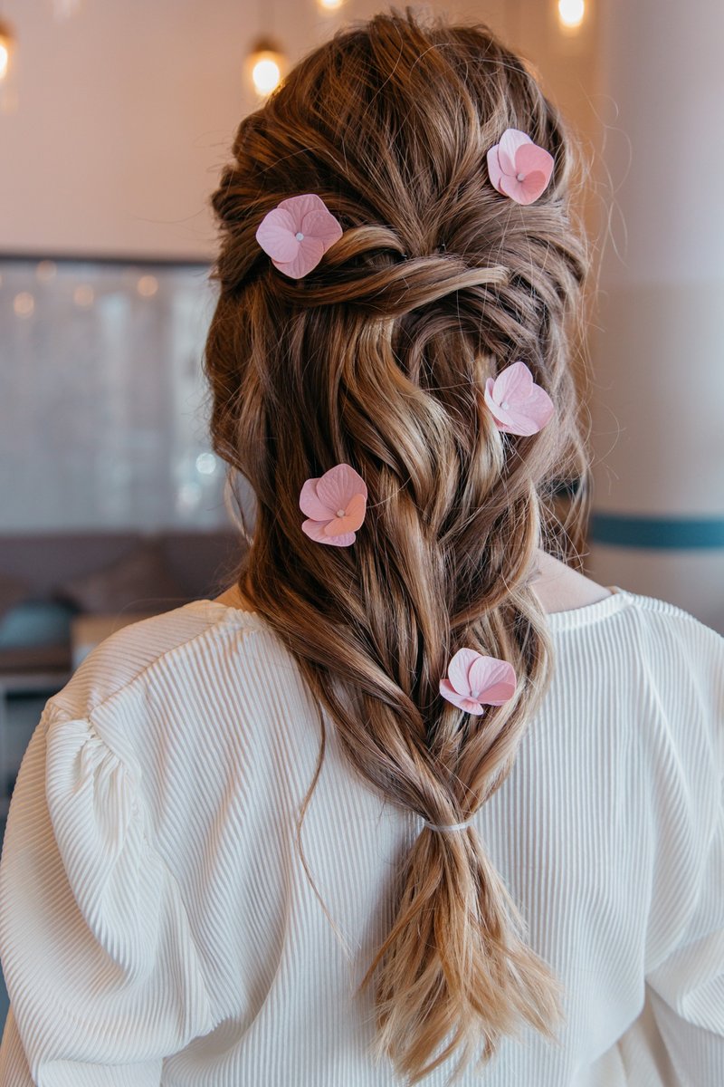 Pink hydrangea hairpins,mini floral bridal hair pins, bridesmaid hairpin. - Hair Accessories - Other Materials Pink