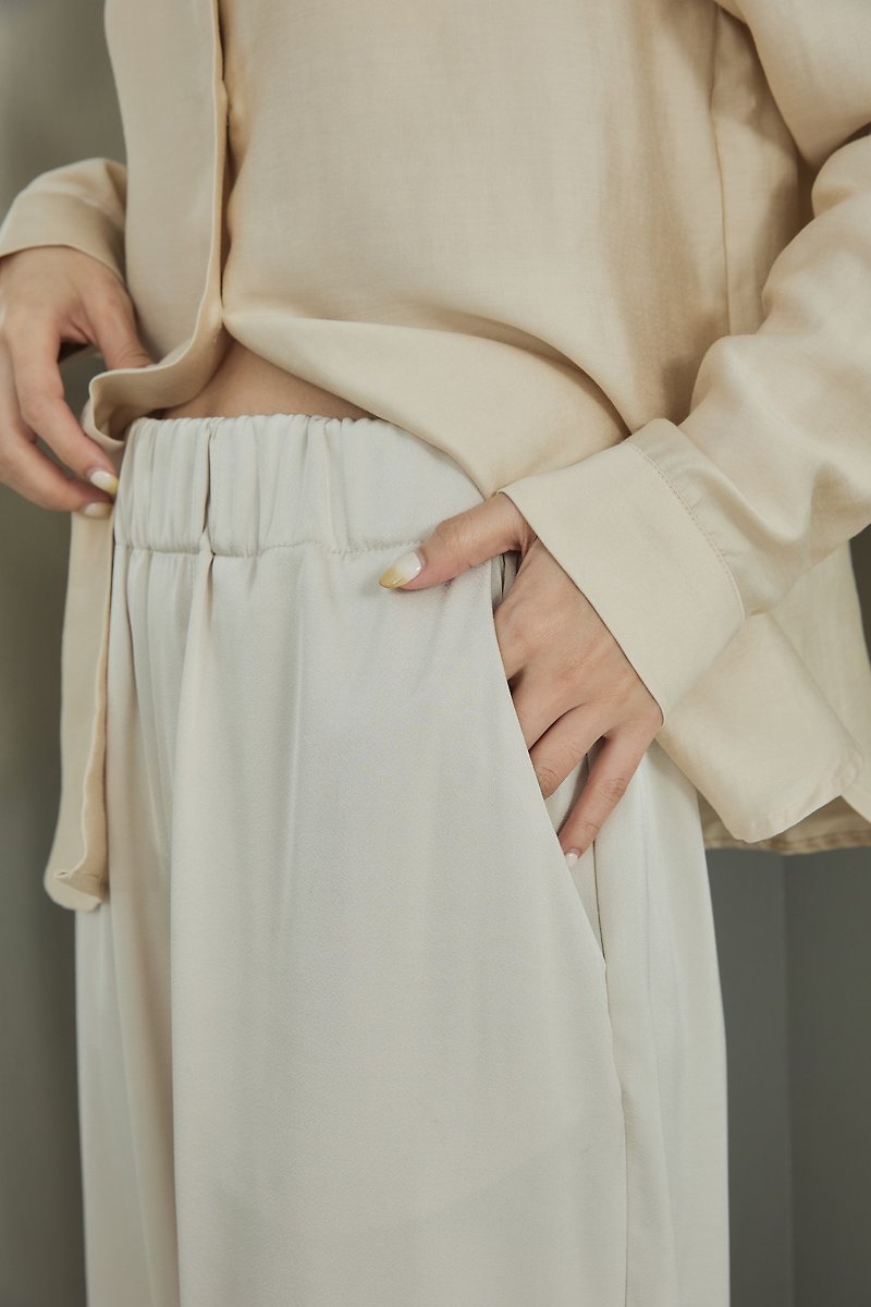[Brand original] Olivia romantic, elegant, frank wide pants, gentle apricot - Women's Pants - Polyester White