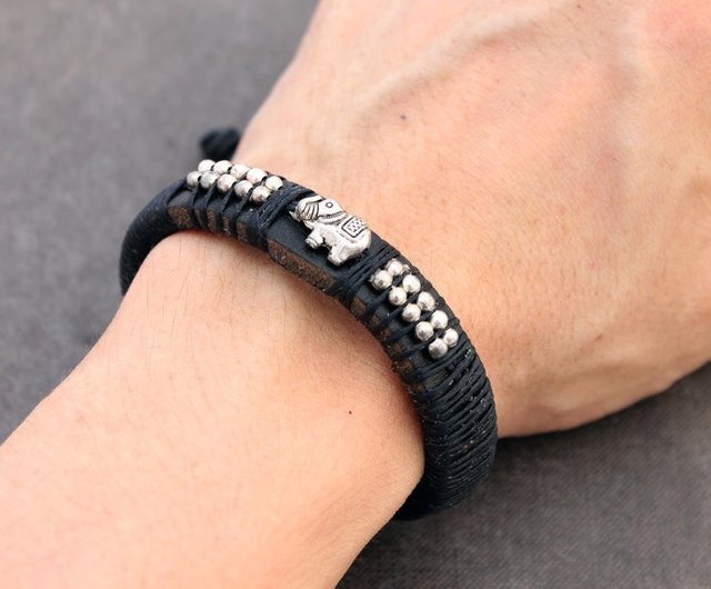レザービーズブレスレットシルバービーズブレスレット、メンズ