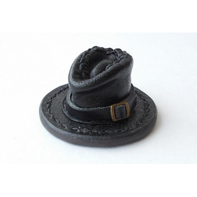 Magnet Miniature Mysterious Black Petite Fedora - แม็กเน็ต - หนังแท้ สีดำ