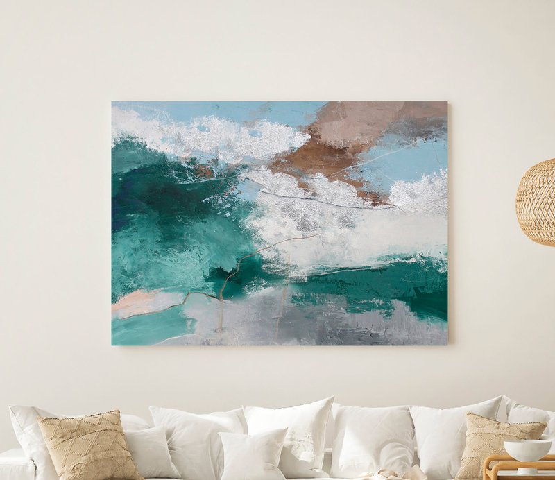 Painting Green Abstract | Green Blue Abstract Painting | Greenland 2 - 壁貼/牆壁裝飾 - 棉．麻 綠色