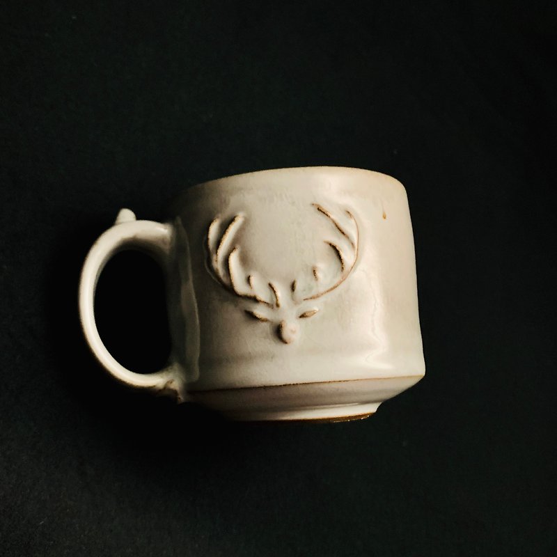 White glaze antlers mug n10 - แก้วมัค/แก้วกาแฟ - ดินเผา ขาว