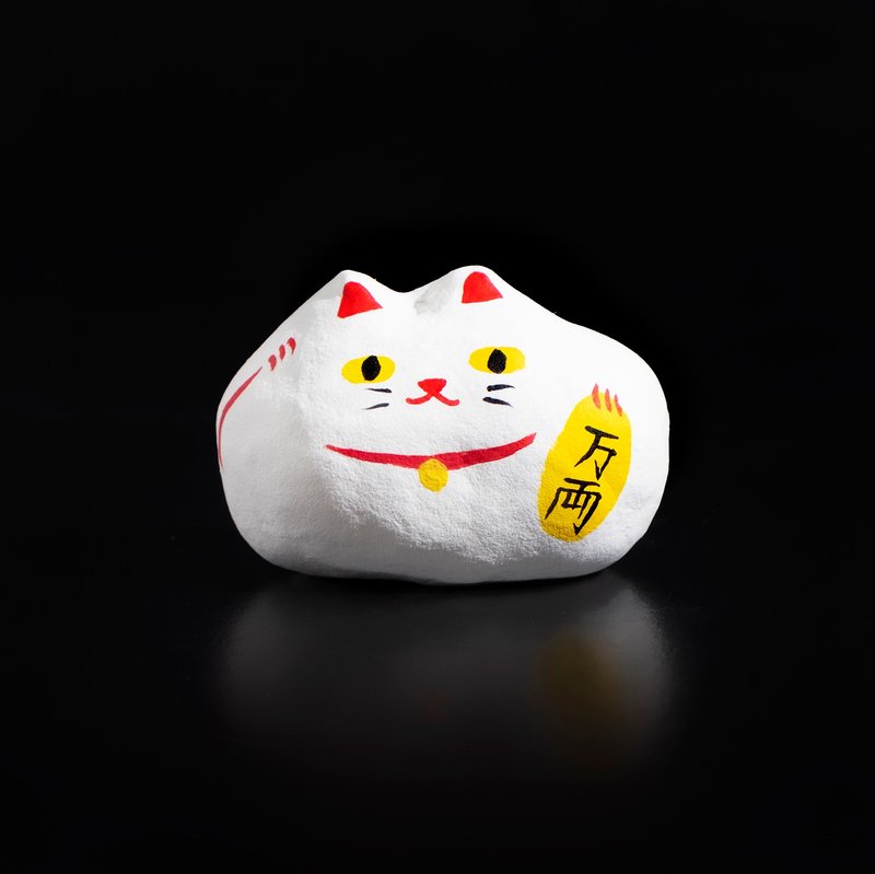 Hand squeezed lazy lucky cat - Items for Display - Clay White