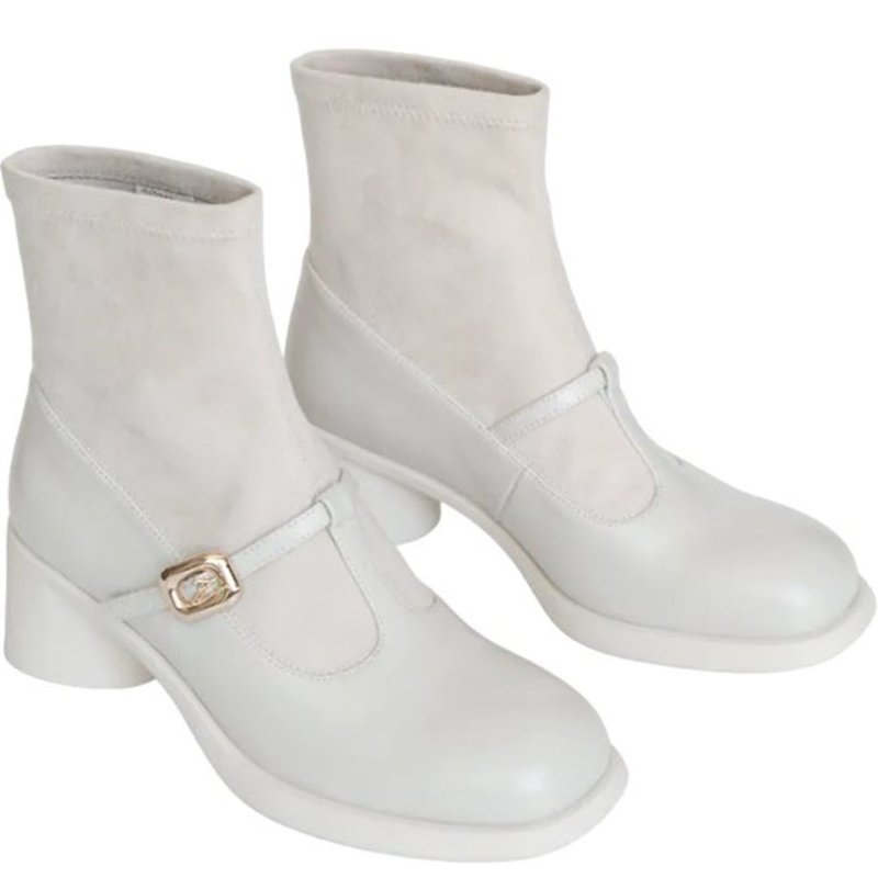 5.5cm shock-resistant thick-soled air-cushion sheepskin socks boots—snow white - Women's Booties - Genuine Leather White