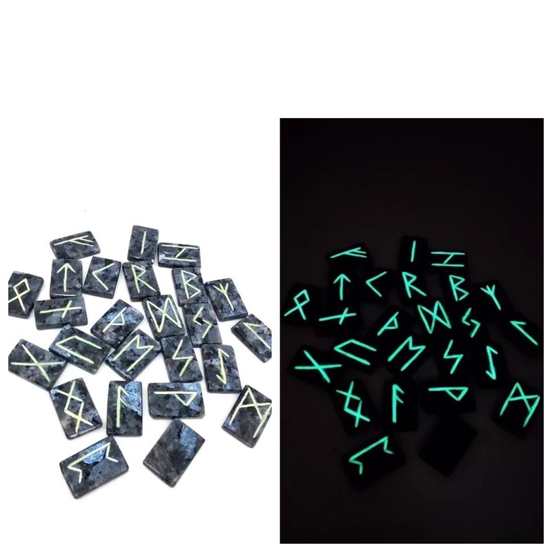 Viking Runes of labradorite glowing in the dark 25 Runestones Divination Asatru - Other - Stone Gray